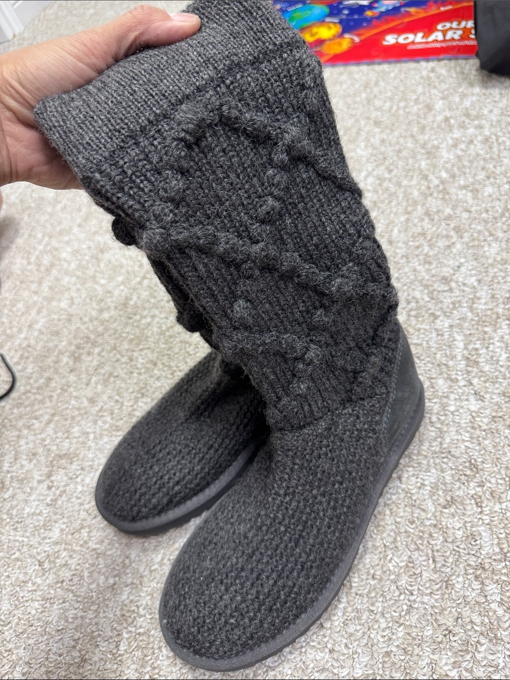 UGG Women's Knit Cable Tall Slipper Boots in Charcoal